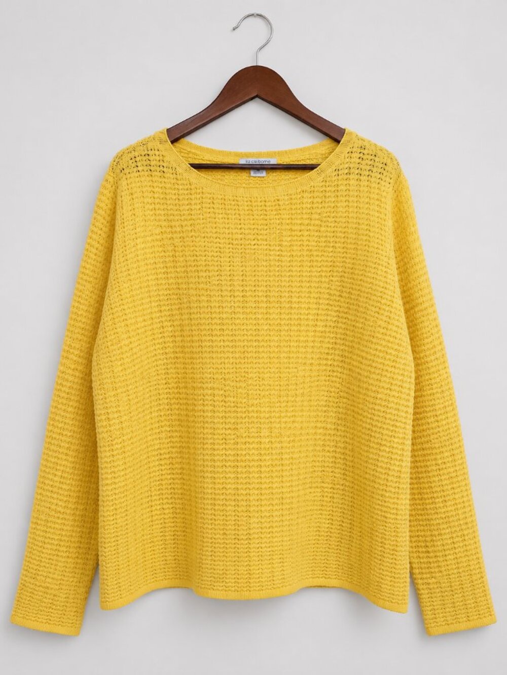 Liz Claiborne 2X Cotton Yellow Open Knit Sweater Y2K Coastal Cottagecore